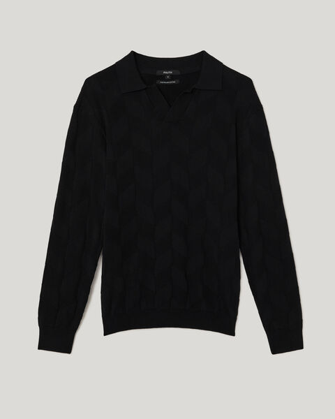 Herringbone Long Sleeve Trophy Knit, Black, hi-res